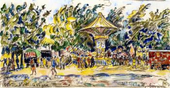 (image for) Handmade oil painting Copy paintings of famous artists Paul Signac's painting,Village Festival (La Vog
